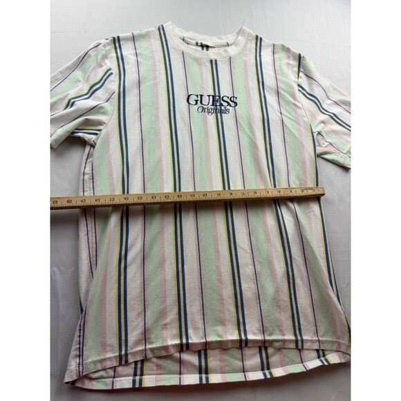 Guess Originals Shirt Mens Medium Green Striped Embroidered Logo Tee  Y2K - Picture 3 of 5